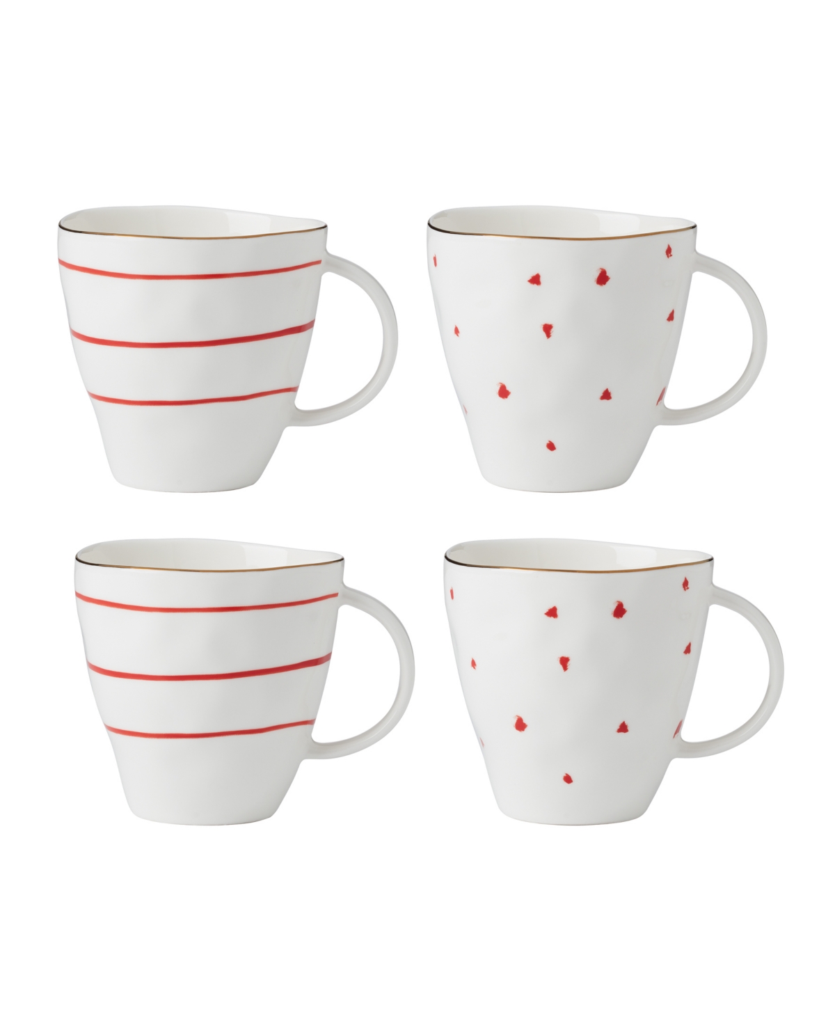 Garnet Bay Mugs, Set of 4 - Red and White