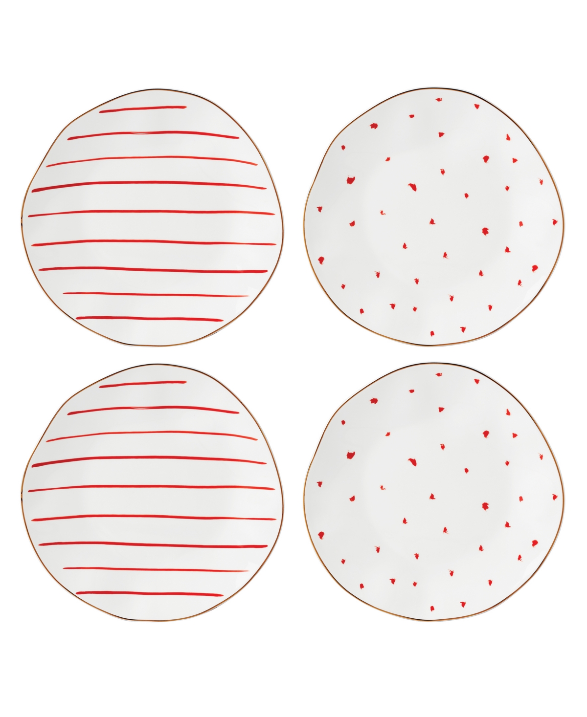 Garnet Bay Dessert Plates, Set of 4 - Red and White