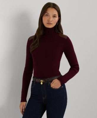 Lauren Ralph Lauren - Women's Faux-Leather-Trim Ribbed Turtleneck