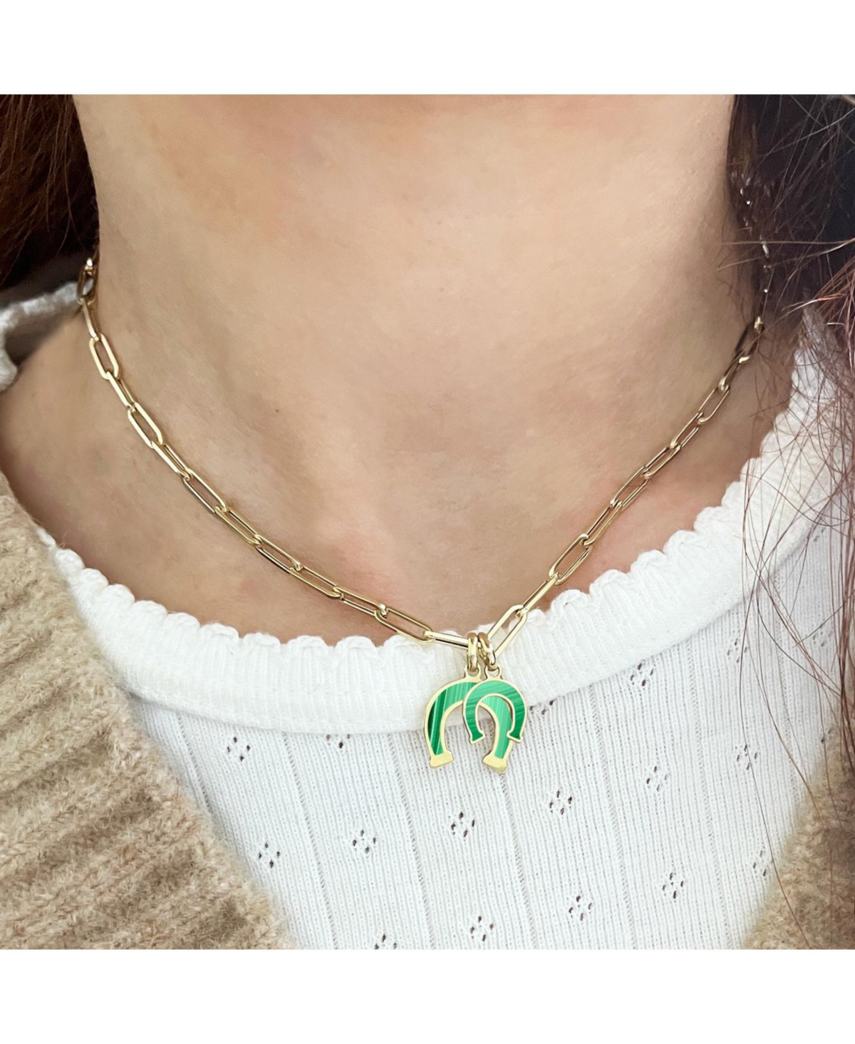 The LoveryHorseshoe Charm 14K Gold millimeters - Malachite