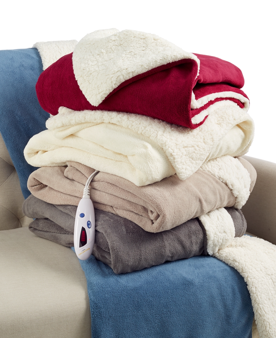 Biddeford Microplush Reverse Sherpa Heated Throws   Blankets