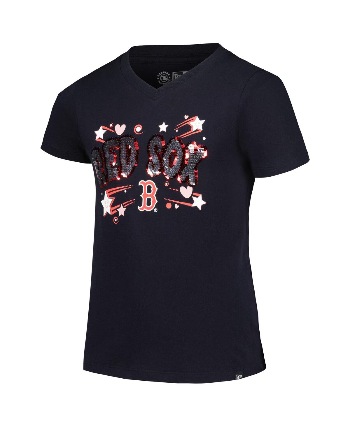 New Era Big GirlsBoston Red Sox Sequin V-Neck T-Shirt - Navy