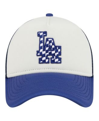 Men's White/Royal Los Angeles Dodgers Checkered Flag A-Frame Trucker 9FORTY Adjustable Hat