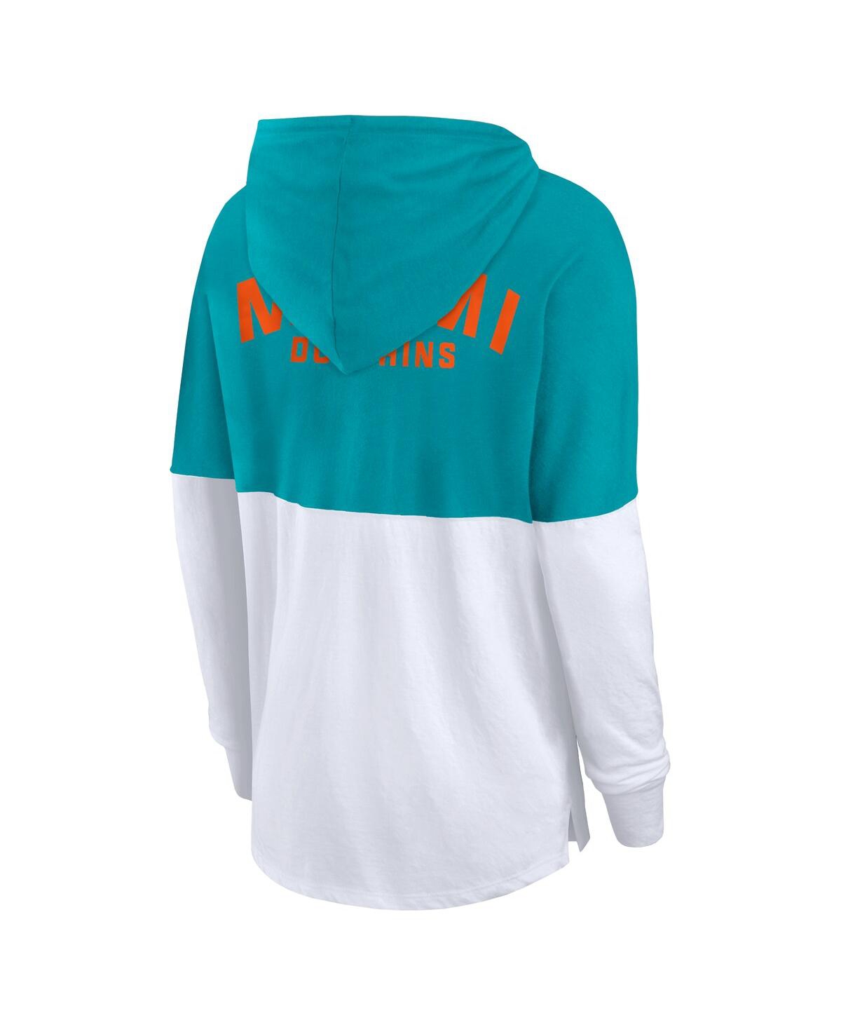 Fanatics Women'sWhite Miami Dolphins Backup Option Long Sleeve Hoodie T-Shirt - Aqua, White