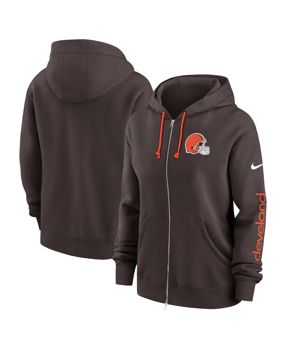 Nike Women's Brown Cleveland Browns Phoenix Hoodie Full-zip Sweatshirt In Brown,orange