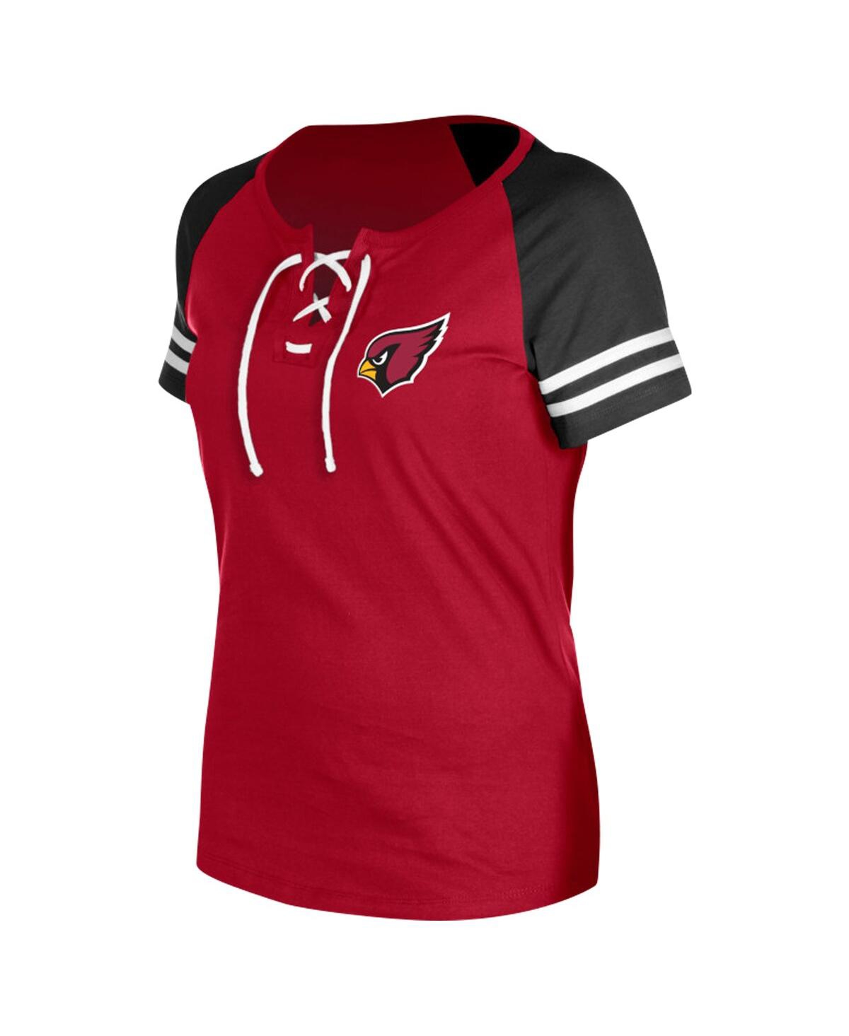 NEW ERA WOMEN'S CARDINAL ARIZONA CARDINALS LACE-UP RAGLAN T-SHIRT 