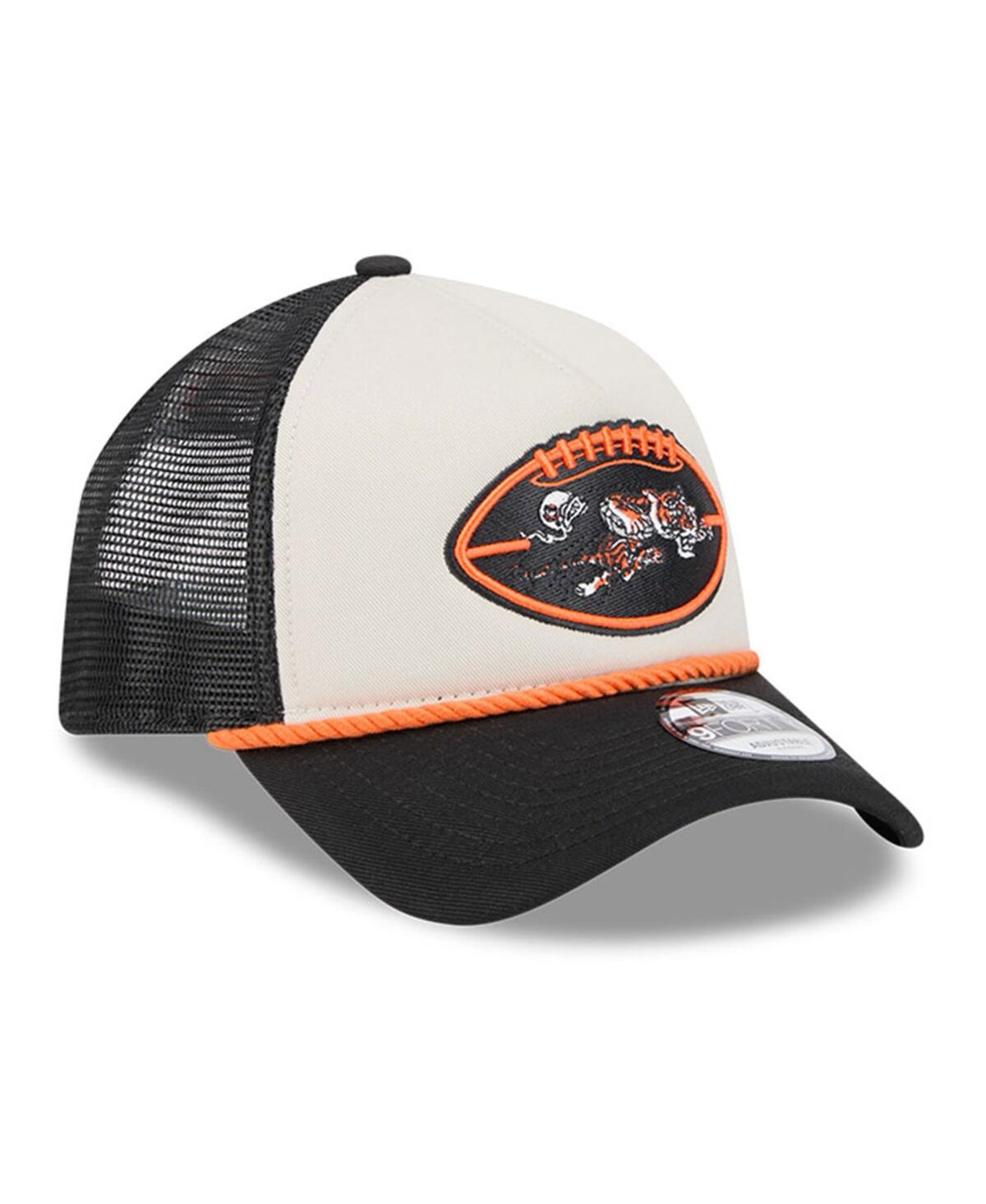 New Era Men's Stone/black Cincinnati Bengals 2024 Sideline Historic 9forty A-frame Trucker Adjustable Hat In Stone,black