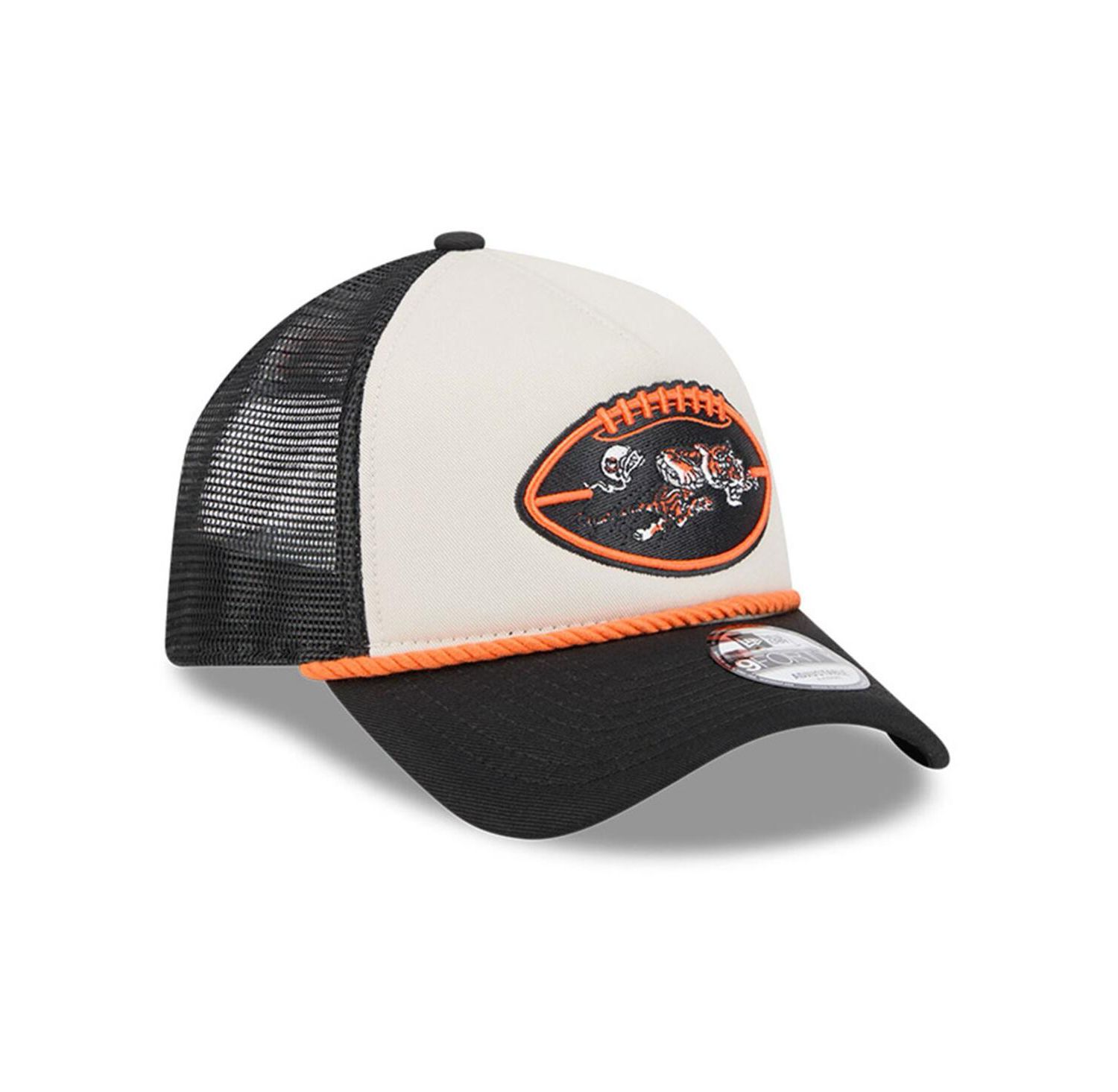Men's Stone/Black Cincinnati Bengals 2024 Sideline Historic 9FORTY A-Frame Trucker Adjustable Hat