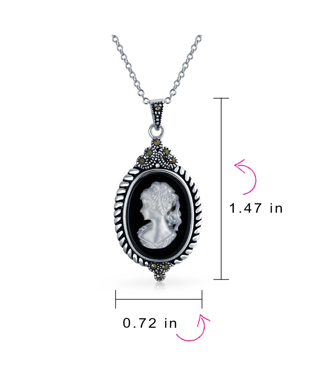 Bling Jewelry Estate StyleMother of Pearl Shell White Carved Victorian Lady Portrait Cameo Pendant Necklace For Women Natural Marcasite Frame O