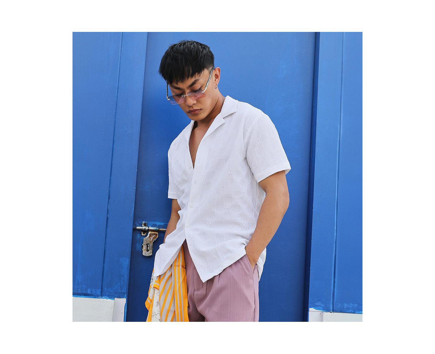 Men's Chalk White Creased-Check Shirt