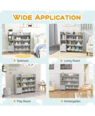 4-Tier Kids Bookshelf and Toy Storage Rack with 8 Toy Organizer Bins
