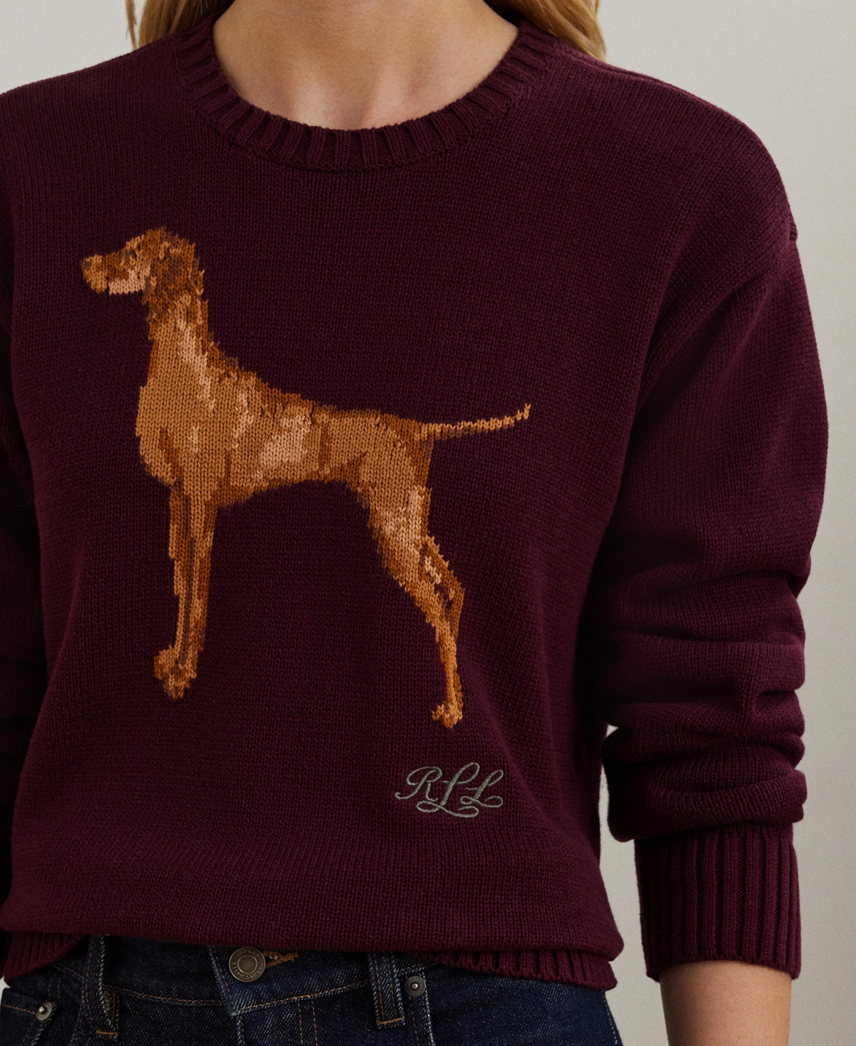 Lauren Ralph Lauren Women's Intarsia-Knit Vizsla Cotton Sweater