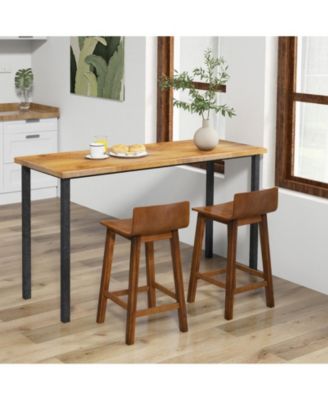 Wood Bar Stools Set of 2 with Solid Back and Seat