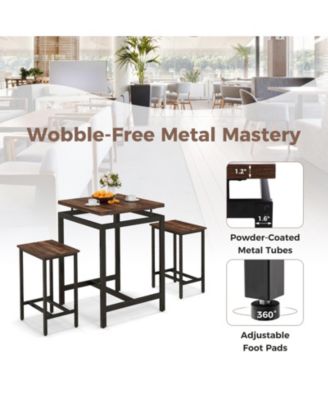 3 Pieces Pub Dining Table Set with Floating Tabletop and Footrest