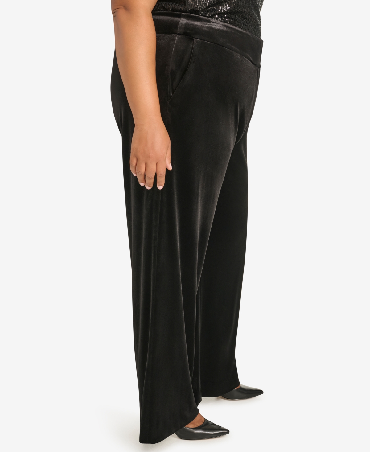 Calvin Klein Plus Size High Rise Wide Leg Velvet Pants