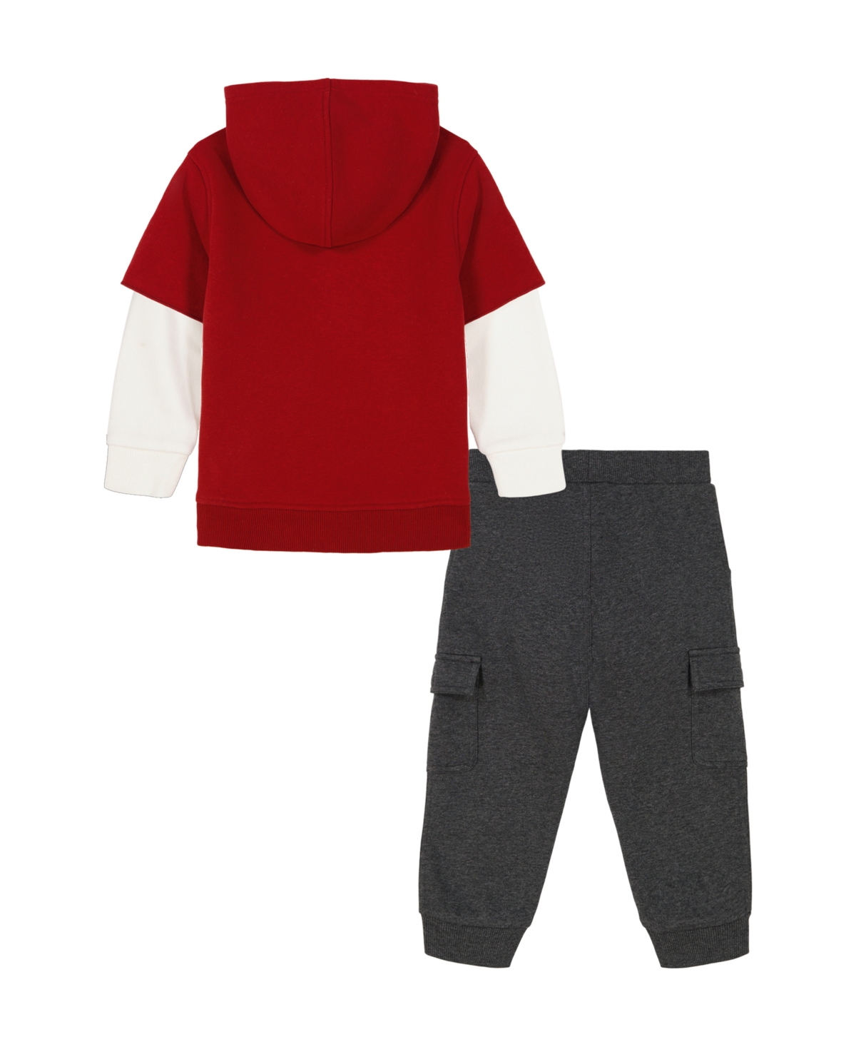 Kids Headquarters Toddler and Little Boys Layered-Look Hoodie Fleece Cargo Joggers, 2-Piece Set