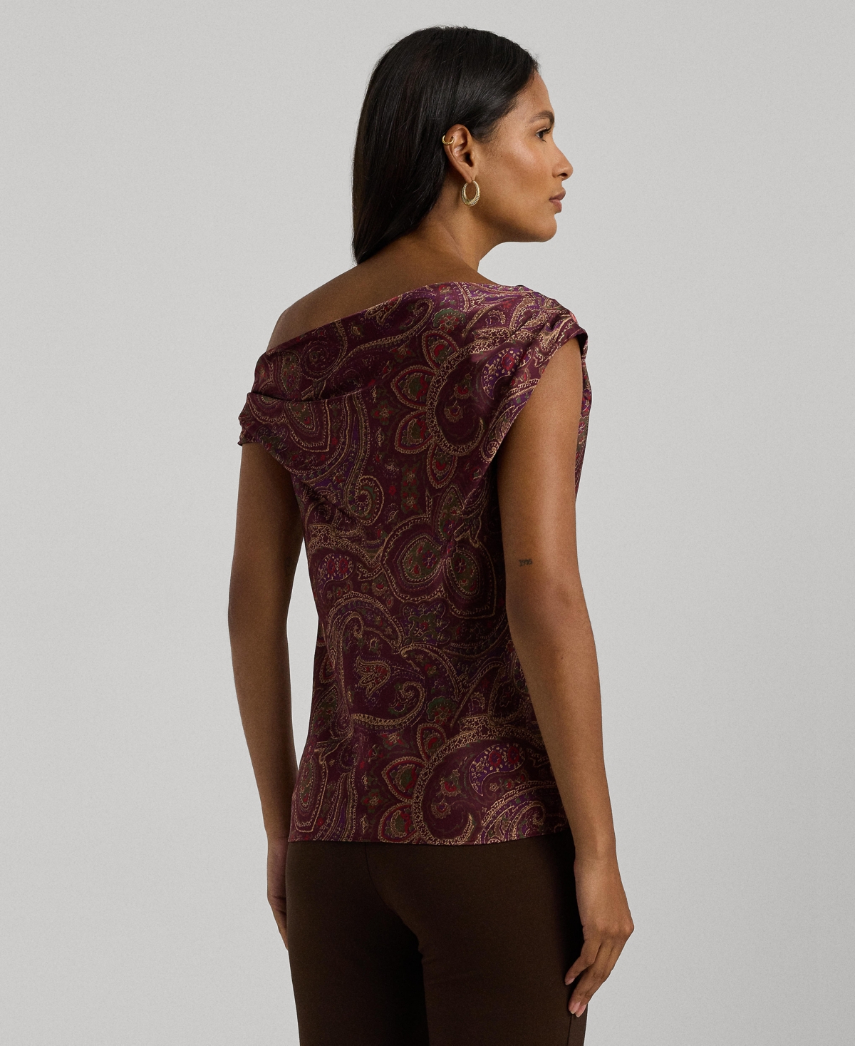 Lauren Ralph Lauren Women's Print Charmeuse Off-the-Shoulder Blouse