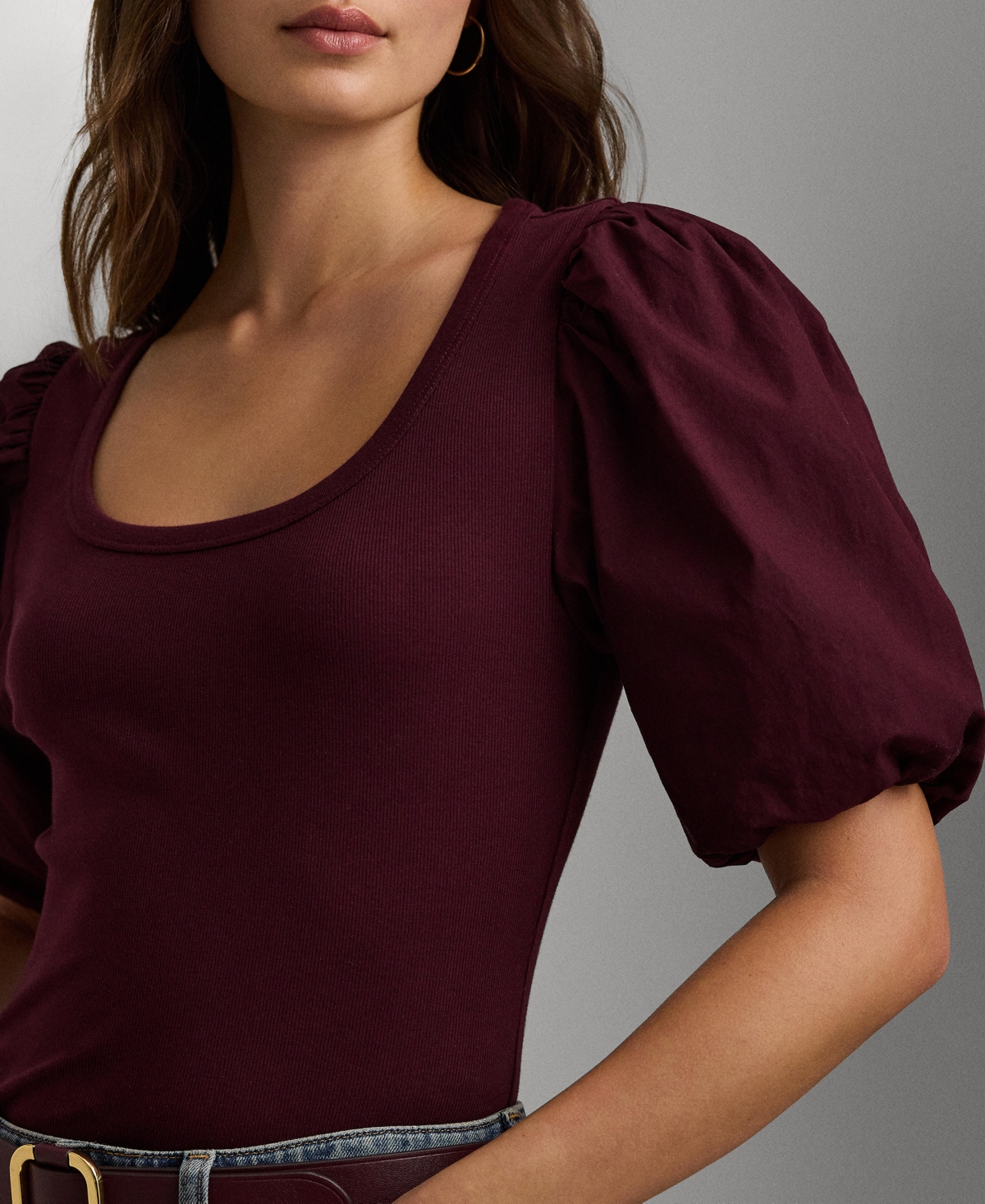 Lauren Ralph Lauren Women's Stretch Cotton Balloon-Sleeve Tee