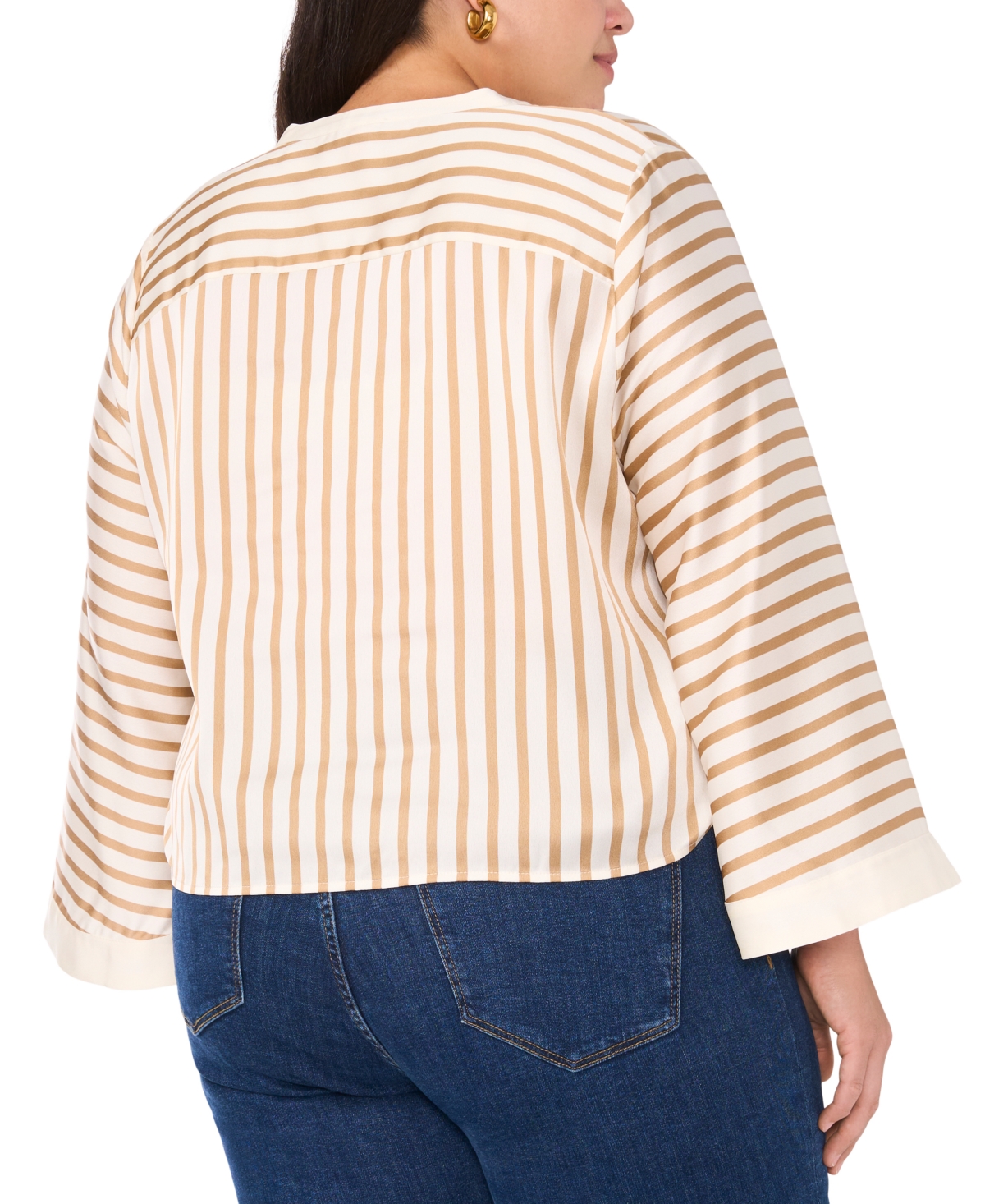 Vince Camuto Women's Plus Size Tie-Hem Striped Wide-Sleeve Blouse