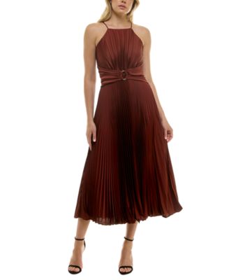 Taylor - Women's Halter Belted Pleated Chiffon Midi Dress