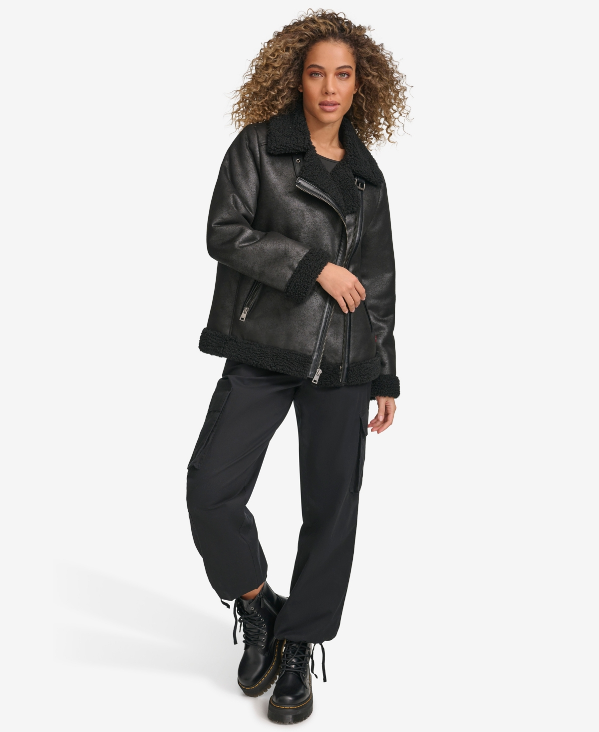Levi's Women's Faux Shearling Asymmetrical Moto Jacket In Black
