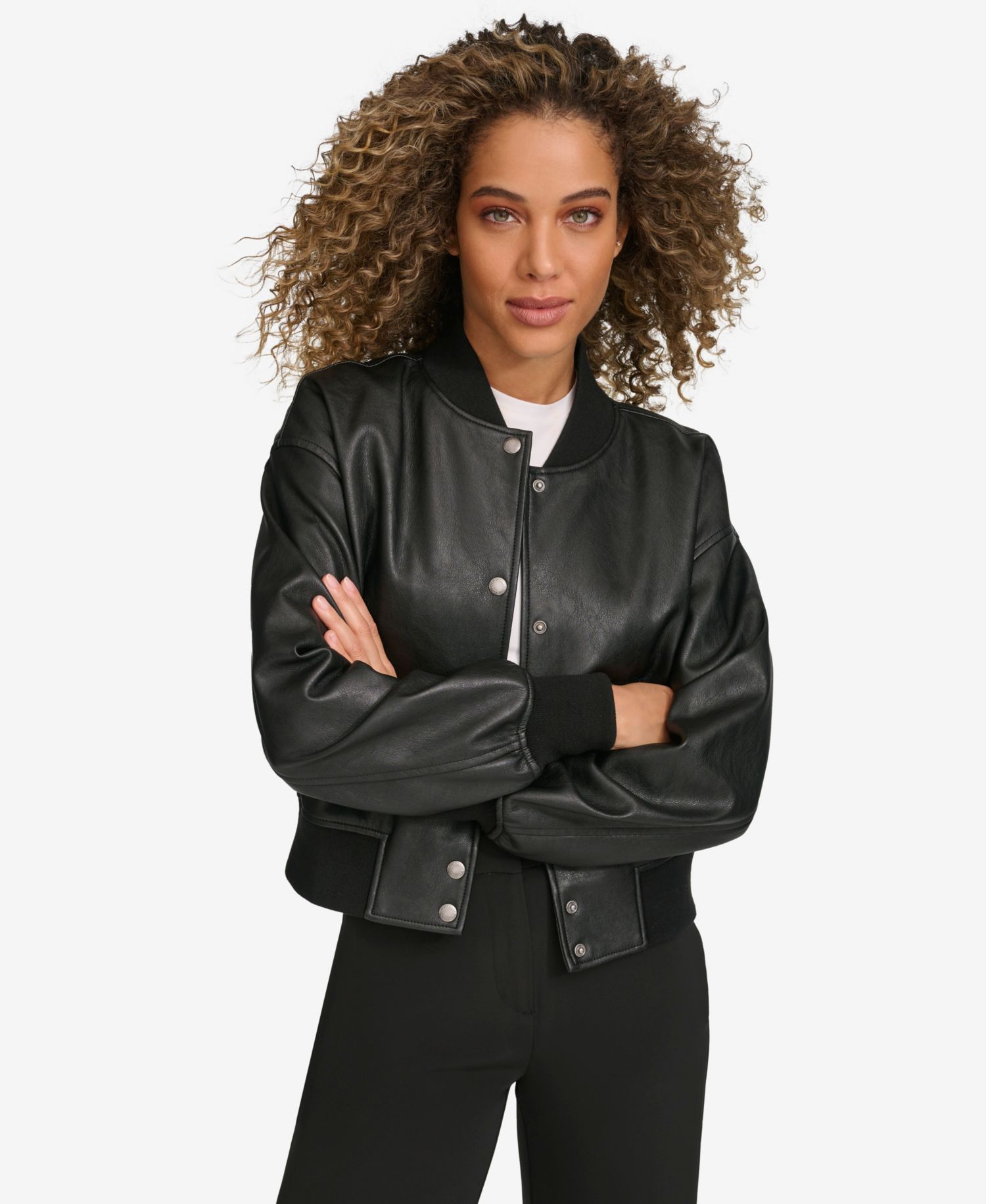 Women's Faux Leather Varsity Bomber Jacket