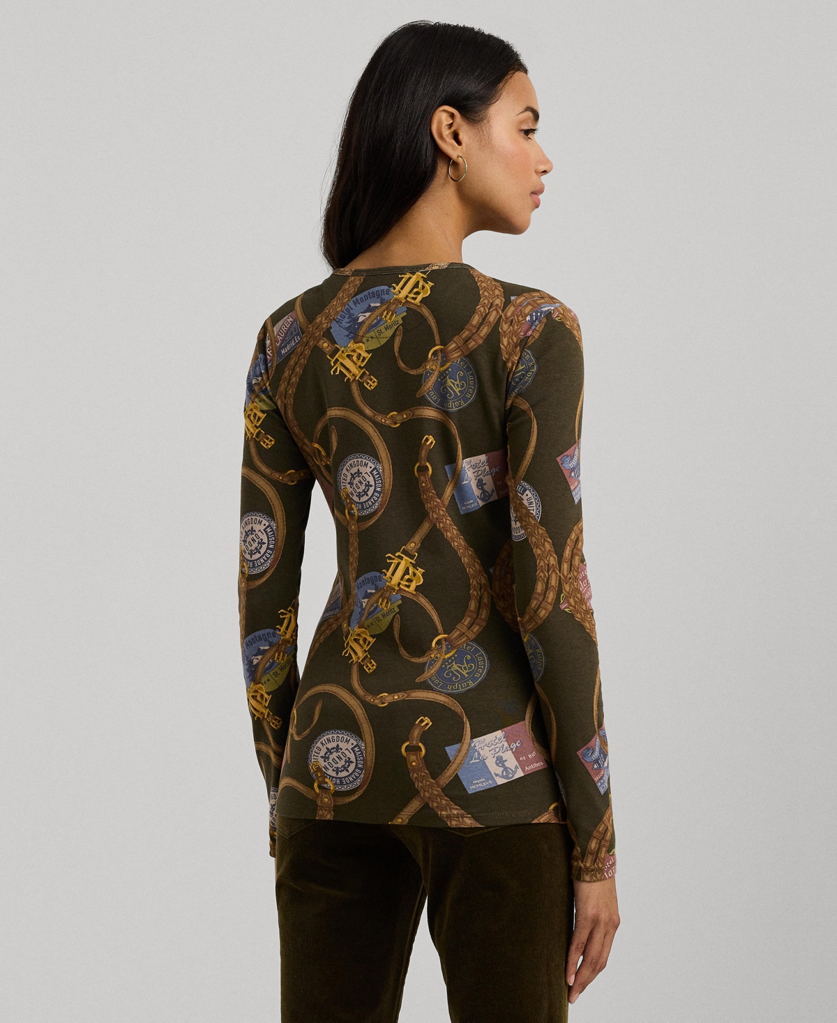 Lauren Ralph Lauren Women's Belting-Print Cotton Long-Sleeve Tee, Regular & Petite