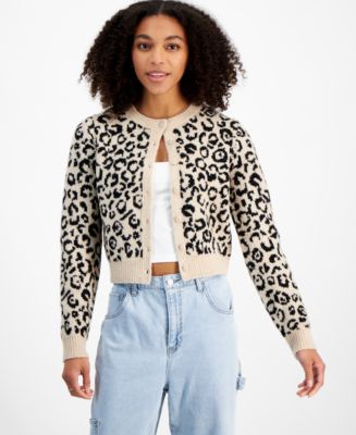 Madden Girl Juniors' Crewneck Mossy Button Front Cardigan - Macy's