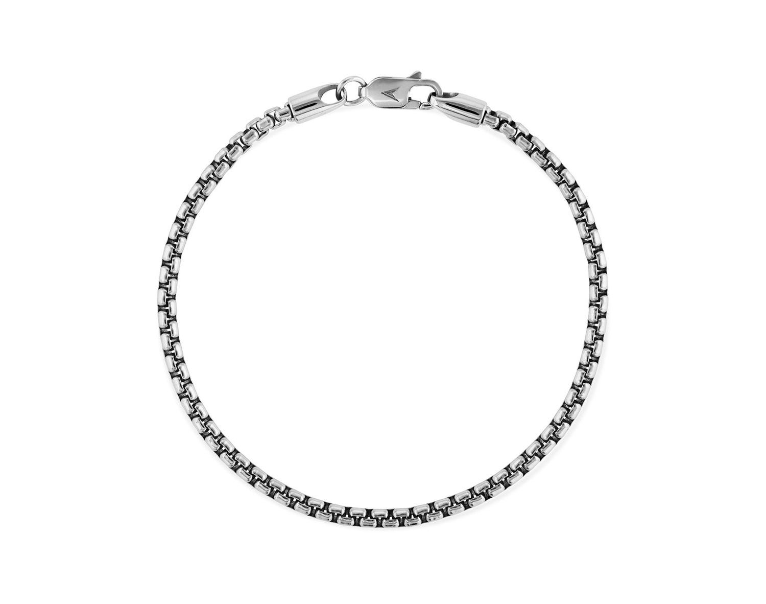Men's Box Chain Bracelet 3mm Rhodium-Plated Sterling Silver