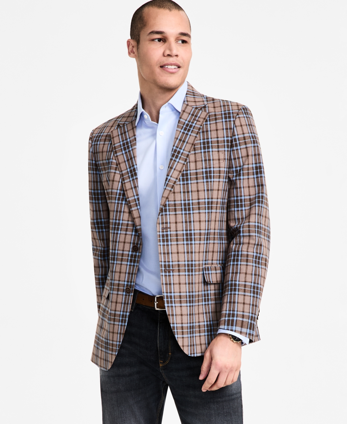 Nautica Men's Cotton & Linen Printed Modern-fit Sport Coat In Brown,blue