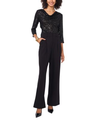 Women's Sequined Cowlneck 3/4-Sleeve Top