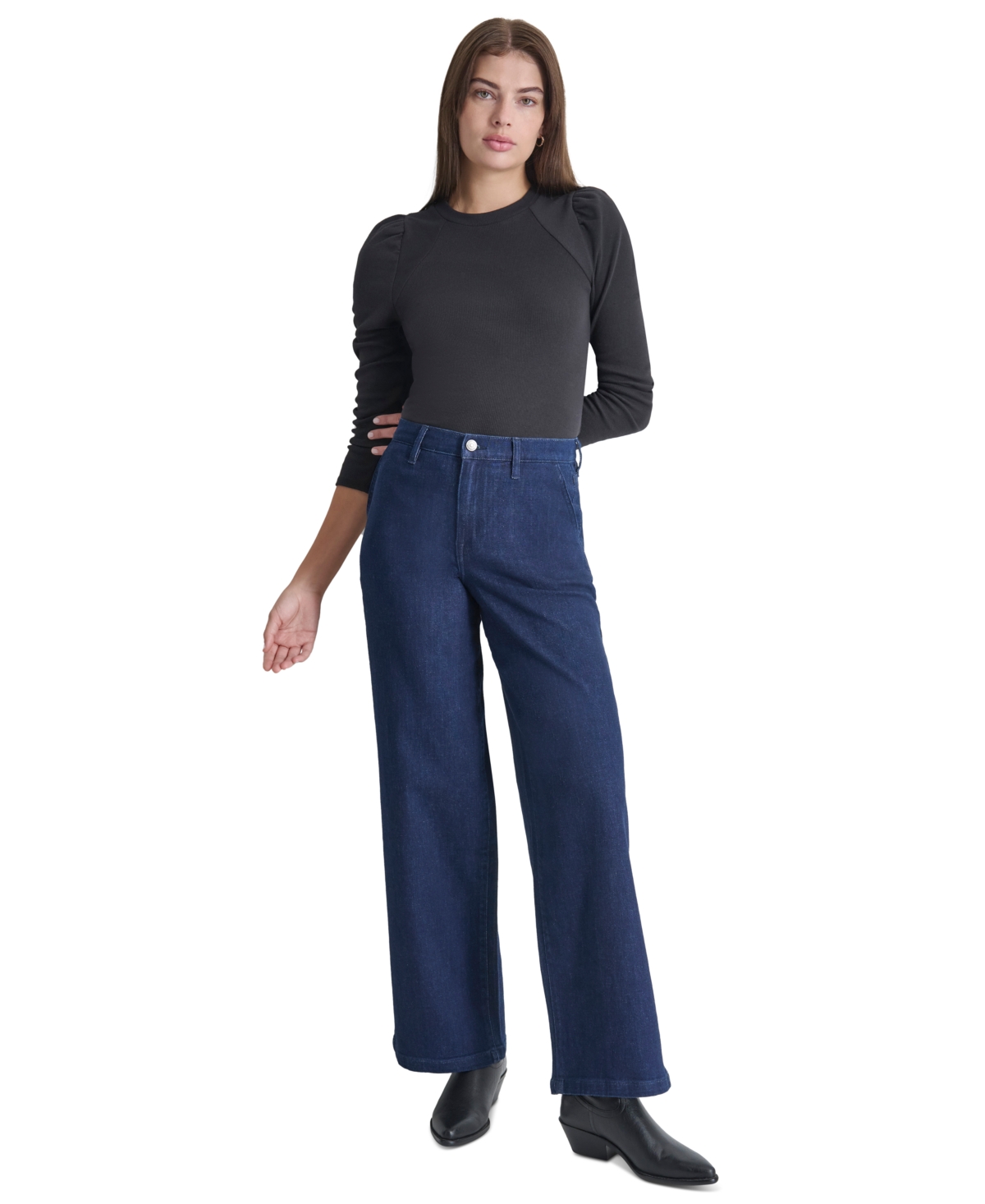 Dkny Jeans Women's High-Rise Wide-Leg Trouser Jeans