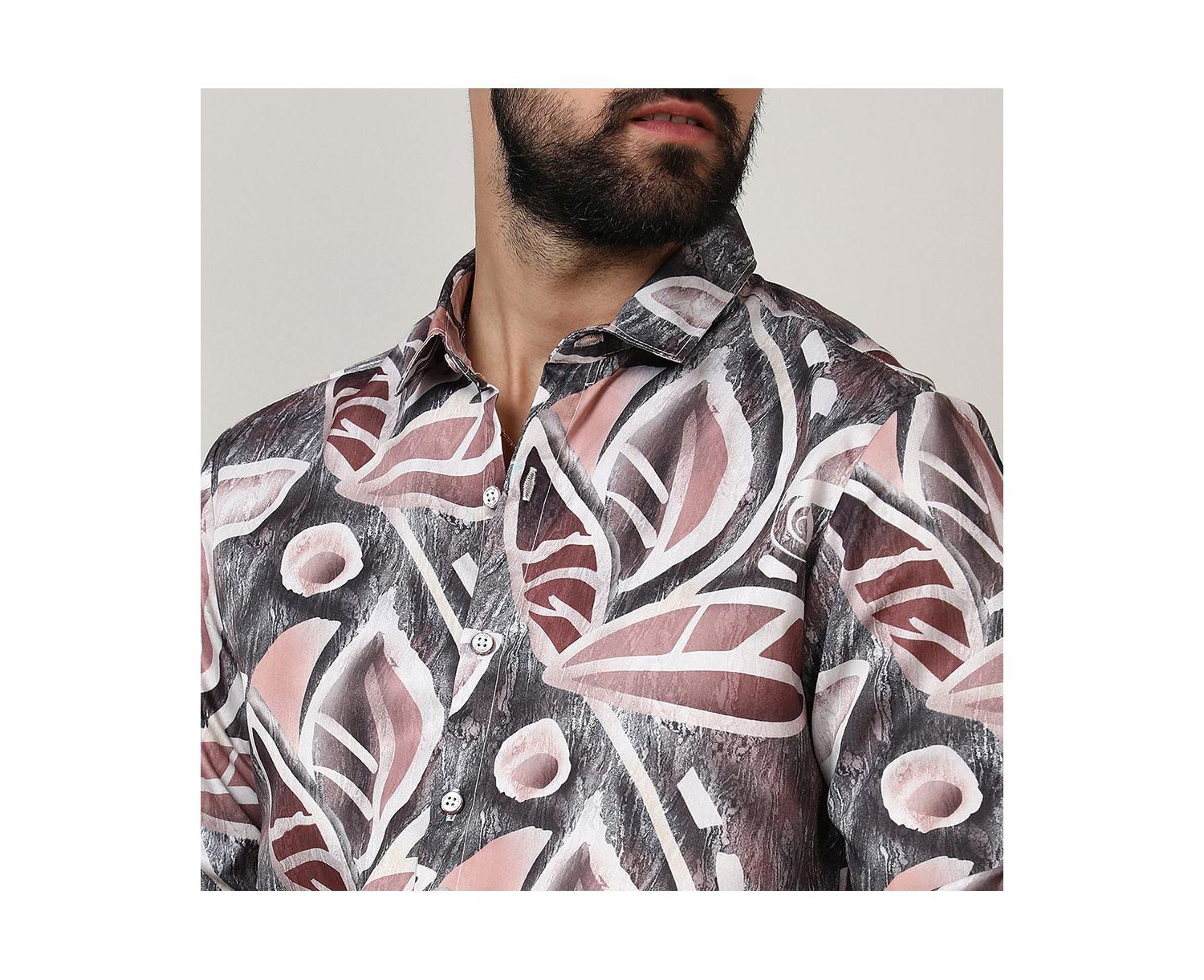 Men's Charcoal Grey & Mocha Brown Marble Foliage Shirt