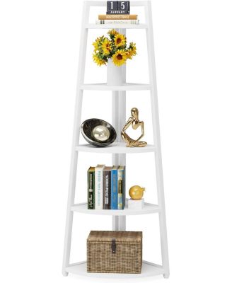 Corner Bookshelf 5-Tier Standing Shelving Unit for Living Room, Kitchen, Home Office, Indoor Plant Stand