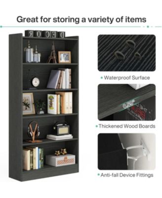 72-inch Tall Bookcase, Modern 6-Tier Black Library Bookshelf with Storage Shelves, Large Open Bookcases Wood Shelving Unit for Bedroom Living Room Office (Black)