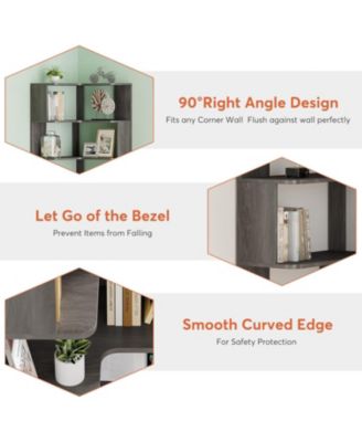 6-Tier Corner Bookshelf, 64.9 Inch Tall Bookcase with Anti-Drop Panel, Industrial Freestanding Corner Shelf Display Rack Storage Organizer