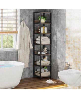 6-Tier Corner Shelf Set of 2, 75 Inch Tall Narrow Bookshelf Storage Rack, Etagere Shelves Display Stand for Small Spaces, Rustic Open Bookcase Square Shelf Tower for Living Room Bathroom