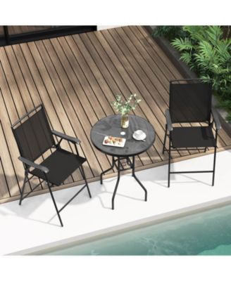 3 PCS Outdoor Bar Stool Set with DPC Tabletop Umbrella Hole & Footrest 2 Chairs