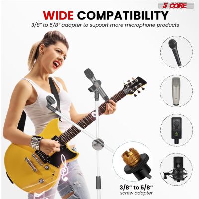 Mic Stand Collapsible Height Adjustable 31 to 59” Dual Metal Microphone Tripod Stand w Boom Arm Stand Para Microfono for Singing, Karaoke, Stage and Outdoor Activities White - MS DBL G WH