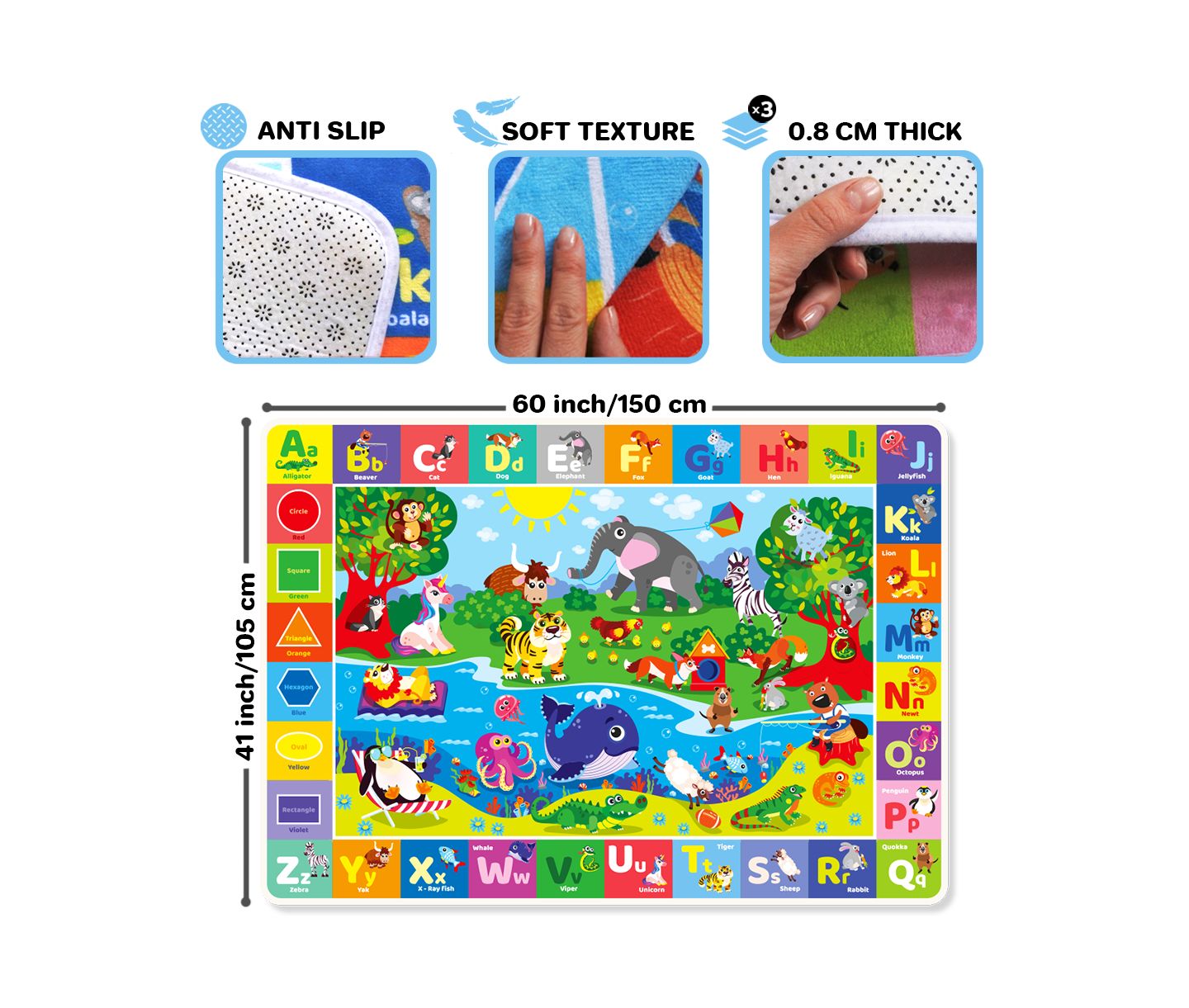 Quokka Baby Mats for Playtime & Activities for Babies 6-12 Months - Super Soft Baby Floor Play Mats for Toddlers 1-3, цвет: Animals — фото 3