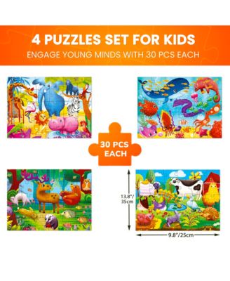 4 x 30 Pieces Jigsaw Puzzles for Toddlers 3-5 - Dinosaur, Animals, Meadow Girls