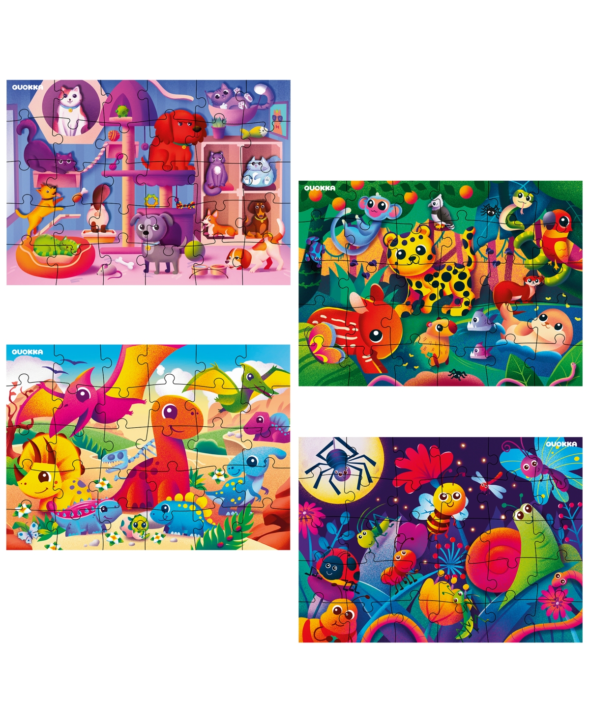 Quokka 4 x 30 Pieces Jigsaw Puzzles for Toddlers 3-5 - Dinosaur, Animals, Meadow Girls