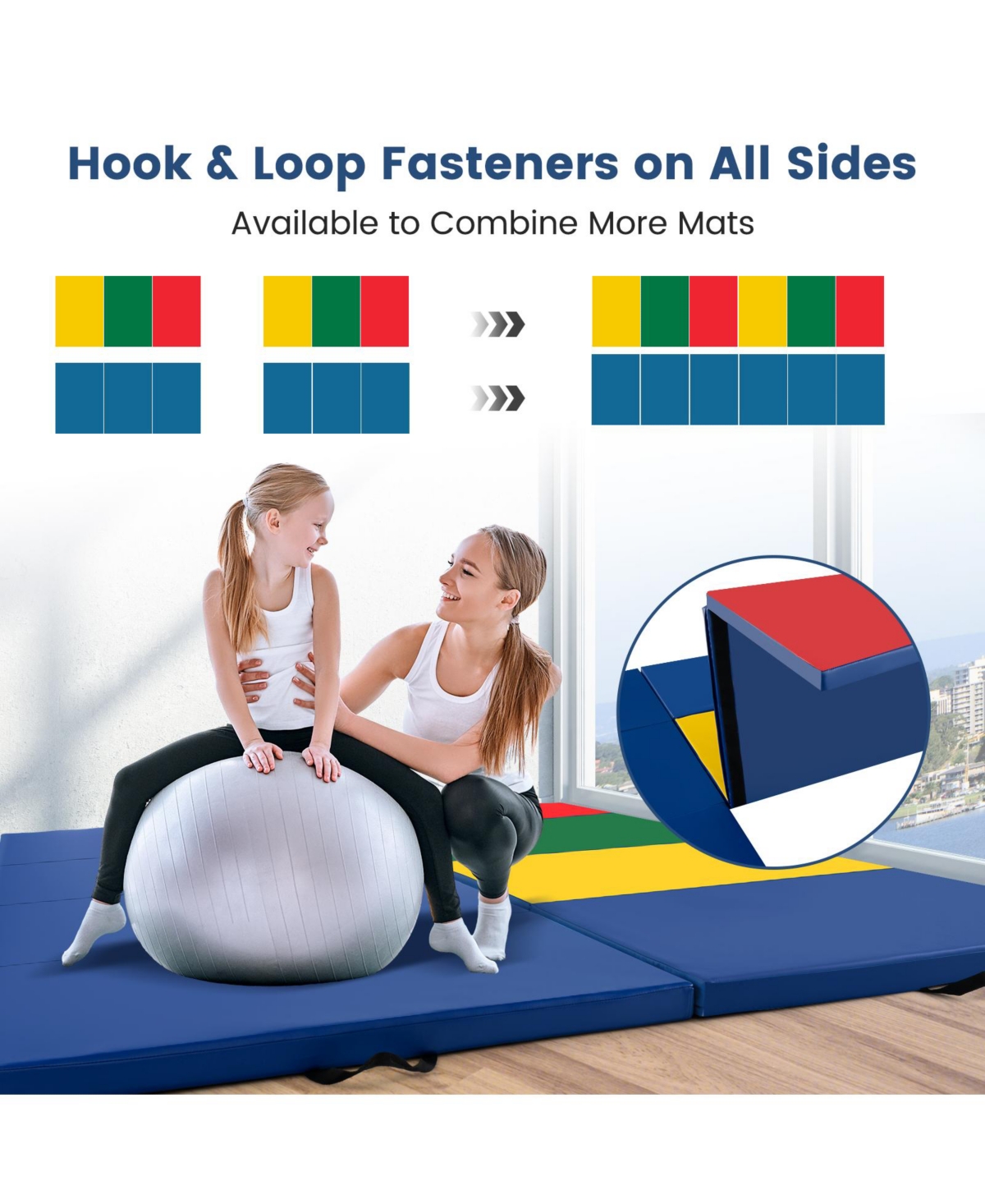 Skonyon 4-Panel Pu Leather Folding Exercise Mat with Carrying Handles- Navy