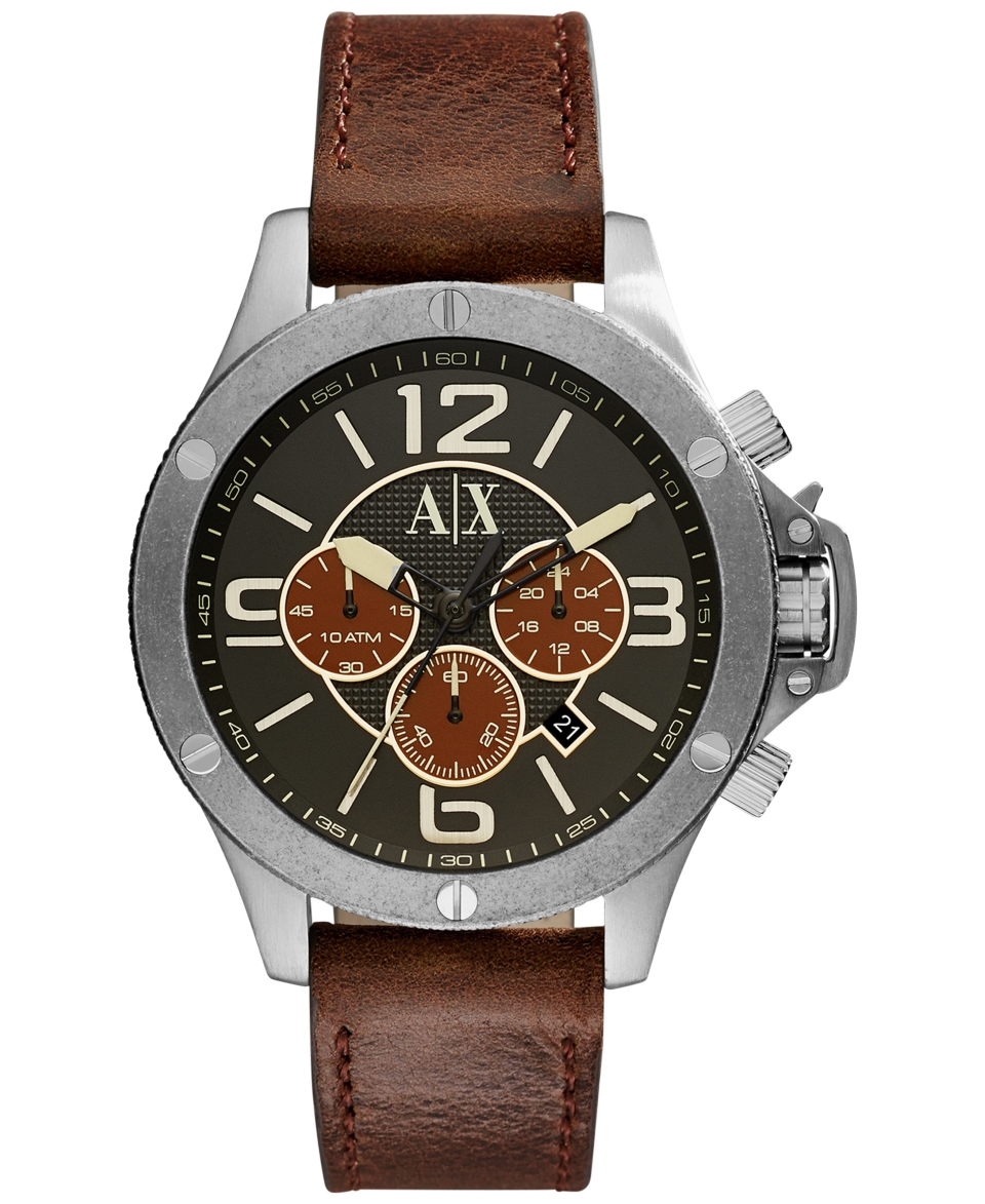 Armani Exchange Mens Chronograph Dark Brown Leather Strap Watch