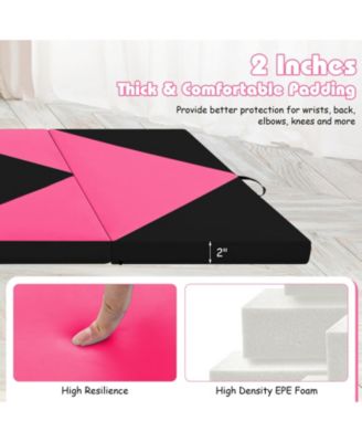 8 Feet PU Leather Folding Gymnastics Mat with Hook and Loop Fasteners-Heart Pink