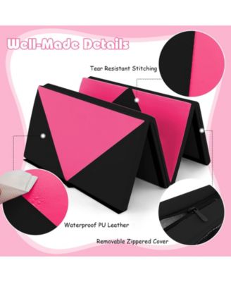 8 Feet PU Leather Folding Gymnastics Mat with Hook and Loop Fasteners-Heart Pink