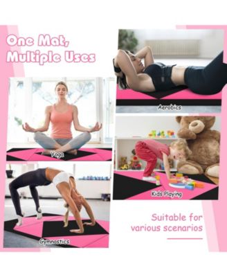8 Feet PU Leather Folding Gymnastics Mat with Hook and Loop Fasteners-Heart Pink