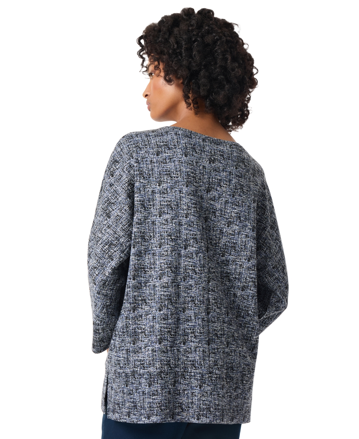 Jones New York Petite Scratch-Knit Jacquard Dolman-Sleeve Top
