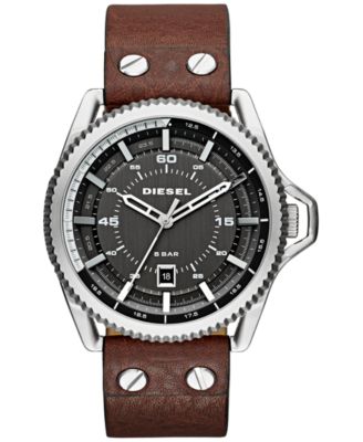 Diesel - Men's Rollcage Dark Brown Leather Strap Watch 50x46mm DZ1716