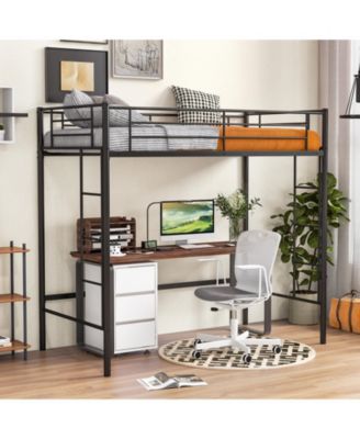 Twin Size Loft Bed Heavy Duty Metal Loft Bed Frame with Safety Guardrail